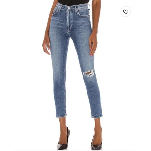 Agolde Denim - Agolde Jeans Womens 26 Nico High Rise Slim Fit Ankle Crop Medium Wash Distressed